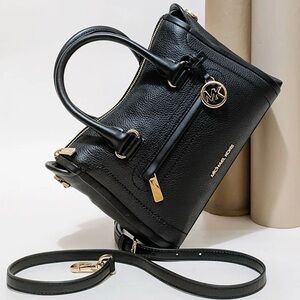 Michael Kors Black Top Handle Crossbody Shoulder Satchel Bag Gold Hardware